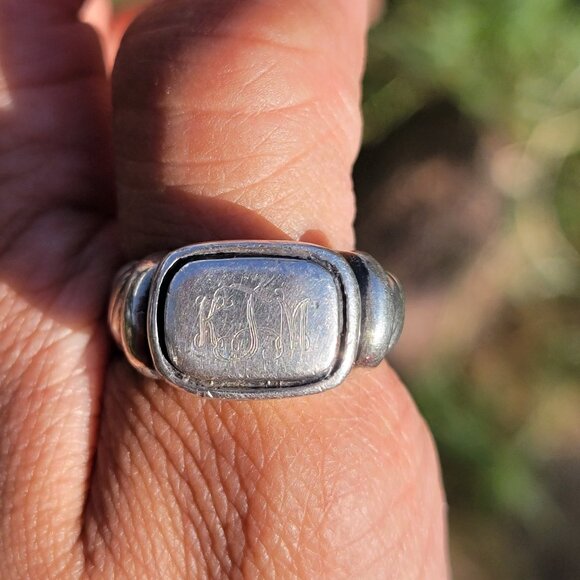 Heavy solid 925 sterling silver vintage engraved monogram ring - Picture 12 of 16